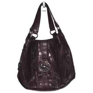 EMMA FOX Croc Embossed Large Brown Satchel Purse Handbag Bag